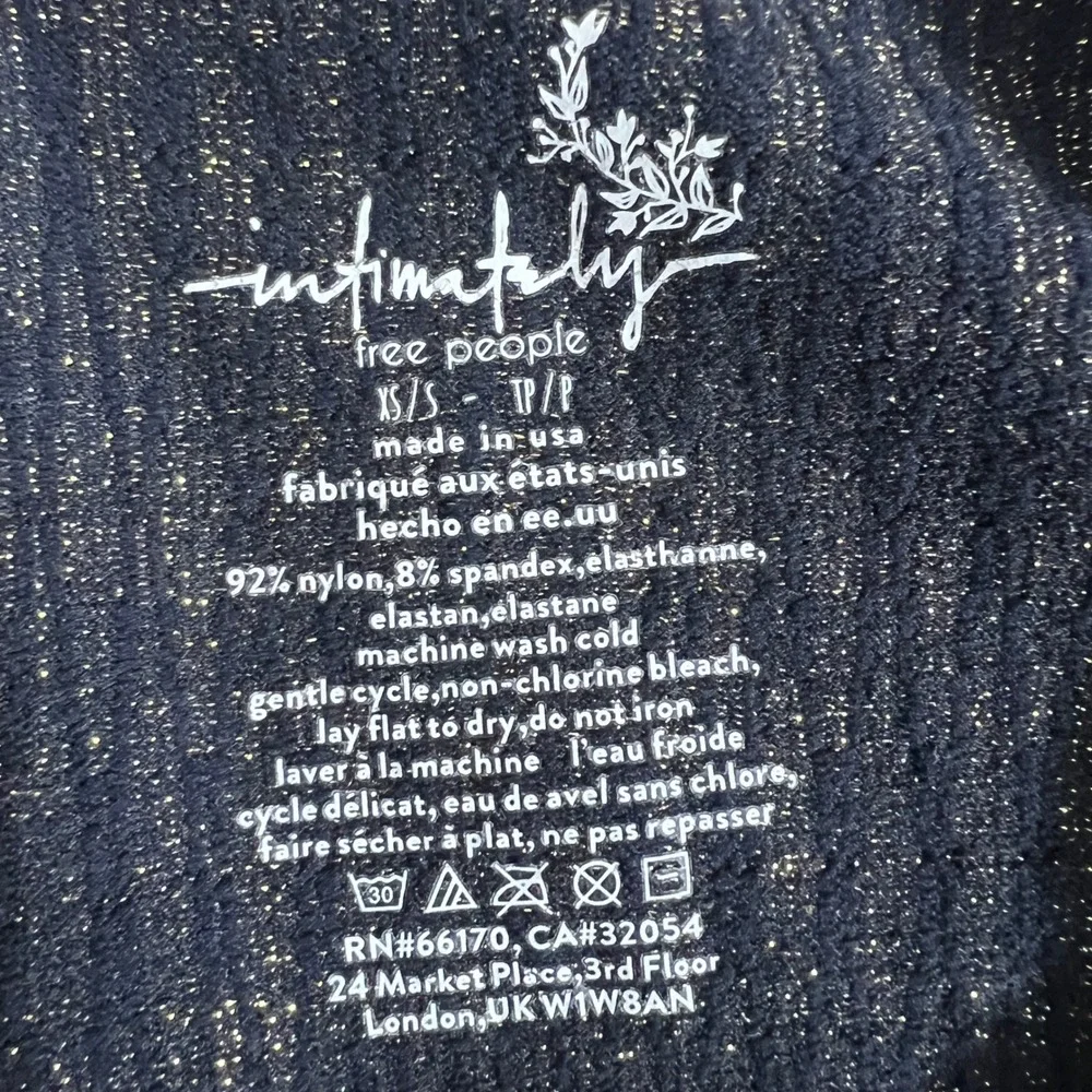 Free People Intimately Ribbed Metallic Bodysuit Navy Gold Sparkle Size XS/S